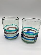 Usado, Conjunto de 2 copos de uísque soprados à mão com 3 anéis coloridos feitos no México comprar usado  Enviando para Brazil