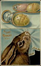 EASTER rabbit bunny fancy eggs egg cup gel coat gilt vintage postcard, used for sale  Shipping to South Africa