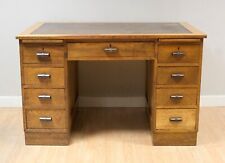 EARLY 20TH C BROWN OAK DESK LEATHER TOP WITH NINE DRAWERS & WRITING SLIDE for sale  Shipping to South Africa