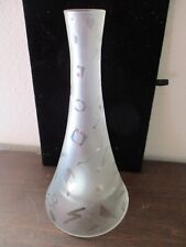 signed art glass vase, glossy abstract shapes, etched background, 11.25" H, cone for sale  Shipping to South Africa