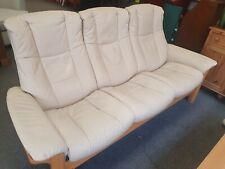 cream seater leather 3 sofa for sale  SIDCUP