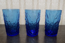 3 copos de suco vintage Seneca Driftwood azul vidro enrugado 4" comprar usado  Enviando para Brazil