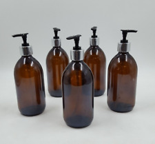 Amber Glass Pump Bottle Bundle 500ml x5 Soap, Shower Gel, Shampoo Refillable for sale  Shipping to South Africa