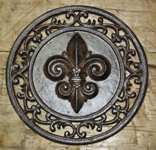 Used, Cast Iron Round FLEUR DE LIS Plaque Sign Rustic Saints Home Decor Boy Scouts  for sale  Shipping to South Africa