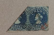 Usado, Chile 1856/65 Par Estanco Colón - Medio sello - 10 C - azul - Experto MAIER segunda mano  Embacar hacia Argentina