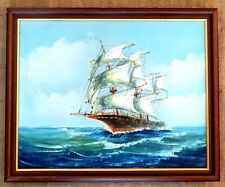 Pintura a óleo vintage sobre tela veleiro paisagem marítima náutica marítima emoldurada comprar usado  Enviando para Brazil
