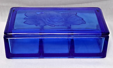Caixa de joias vintage em relevo rosa transparente azul colbalto vidro dividido bugiganga suporte comprar usado  Enviando para Brazil