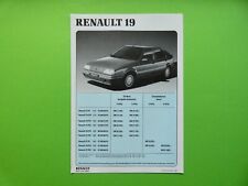 Folleto / Lista de precios Renault 19 TR, GTR, GTS, TSE, GTX, TXE y TD 11/89  segunda mano  Embacar hacia Argentina