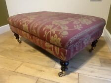 Vintage Red Fabric Ottoman Footstool Upholstered In Tapestry With Brass Castors, used for sale  Shipping to South Africa