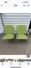 Set of 2 Vintage Green Webbing Aluminum Folding Lawn Chairs, used for sale  Shipping to South Africa