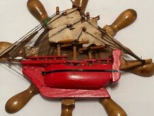 6" Nautical Wooden Ship Steering Wheel Pirate Decor Fishing Wall Hanging 3 Masts for sale  Shipping to South Africa