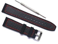 22mm Black Carbon Fiber Silicone Rubber Red Stitching Men Watch Band W/ Tool for sale  Shipping to South Africa