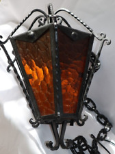 VTH MCM Spanish Revival ferro forjado gótico pendurado abajur vidro âmbar, usado comprar usado  Enviando para Brazil