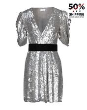 RRP €486 P.A.R.O.S.H. Wrap Dress Size M Grey Sequins Puff Sleeve Y-Neck for sale  Shipping to South Africa