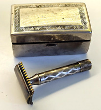 Barbeador de segurança vintage original exclusivo GILLETTE com caixa de metal, ferramenta de barbear masculina comprar usado  Enviando para Brazil