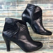 Sofft Ankle Boots Womens 8 Wide Black Leather Booties High Heel Zip Suede Trim, used for sale  Shipping to South Africa