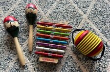 Instrumentos musicales vintage xilófono madera maracas plan juguetes acordeón percusión segunda mano  Embacar hacia Argentina