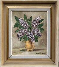Expressive Flower Still Life Lilac Bouquet With Vase Modern Oil Painting Um 1950 for sale  Shipping to Canada
