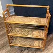 VINTAGE BAMBOO WICKER RATTAN MID-CENTURY MODERN 3 TIER SHELF WALL RACK STORAGE for sale  Shipping to South Africa