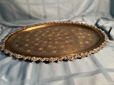 Vintage Large Oval Etched Brass - Serving Table Tray - Wall Hanging - India, used for sale  Shipping to South Africa