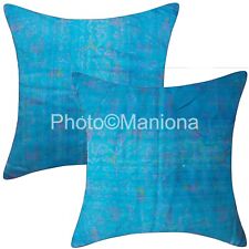 Usado, Conjunto de 2 capas de almofada indianas feitas à mão vintage de seda sari azul celeste - sofá/cama comprar usado  Enviando para Brazil