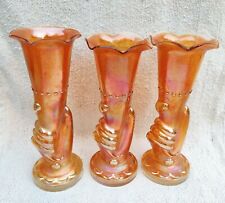 Vintage Flower Vase Carnival Glass Marigold Hand Shaped 8.75 3 Pcs GV55 for sale  Shipping to South Africa