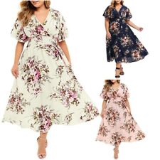 Women Floral Boho Maxi Dress High Waist V Neck Short Sleeve Dresses Plus Size myynnissä  Leverans till Finland