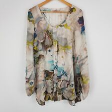 Tandem Women EU 38 12 M Multi-Colour Floral Print Long Sleeve 100% Silk Blouse, used for sale  Shipping to South Africa