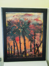 Fine Framed  Vintage Oil or Acrylic Painting of Tropical Sunset for sale  Shipping to South Africa