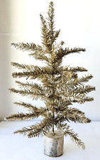 23" Silvery Tinsel Christmas Tree on Faux Wood Base Mini Pine Holiday Decor for sale  Shipping to South Africa