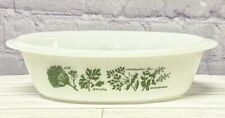 VTG Glasbake Milk Glass 1 Qt Oval Baking Dish Green Spice Herb Leaf J235 for sale  Shipping to South Africa