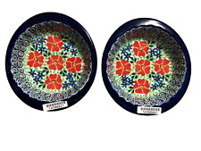 Plato de postre festoneado polaco único de colección 2 platos hechos a mano y firmados cerámica segunda mano  Embacar hacia Argentina