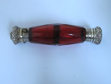 Antigua botella de perfume/botella de aroma de doble extremo de vidrio facetado rubí plateada segunda mano  Embacar hacia Mexico