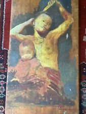 Large oil painting on wood panel mother and baby african  tribal french school? for sale  Shipping to South Africa