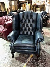 Blue leather chesterfield for sale  PRESTON