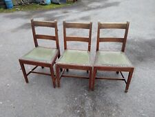 Set of 3 Green Leather DINING ROOM Vintage CHAIRS Solid Wood STUDDED Antique for sale  Shipping to South Africa