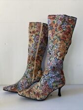 DIBA 9.5M Floral Knee-high Square-pointed Side Zip Boots 00901/Gill Vintage NEW for sale  Shipping to South Africa