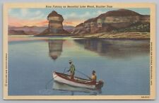 Boulder Dam Nevada~Hoover Dam~Bass Fishing On Lake Mead~Motor Boat~1940 Linen for sale  Shipping to South Africa