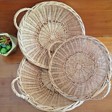 Conjunto de vime natural de 3 bandejas de cesto redondo manipulado Cottagecore Farmhouse Decor comprar usado  Enviando para Brazil