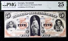 Usado, Billete de banco 1860 $5 (cinco dólares) Georgia Savannah PMG 25 muy fino segunda mano  Embacar hacia Argentina