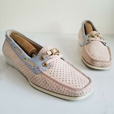 STUART WEITZMAN Catamaran Pink Blue Leather Boat Shoes Loafers Perf Wedge Size 8, used for sale  Shipping to South Africa