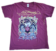 Camiseta Vintage ED HARDY Christian Audigier Marrom Manga Curta | Tamanho Grande, usado comprar usado  Enviando para Brazil