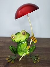 Cute Metal Frog Sculpture Red Umbrella 8" Lawn Patio Home Decor for sale  Shipping to South Africa