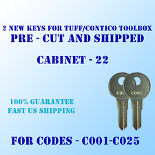 C001-C025, 2 New keys for Tuff Tool box, Contico Locks, Cut to Code. Locksmith for sale  Shipping to South Africa