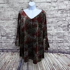 Avenue Top Womens Size 22/24 Multicolor Velvet Semi Sheer V Neck Bell Sleeve for sale  Shipping to South Africa