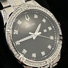 Relógio masculino Bulova 96K105 quartzo mostrador preto cristais tom prata aço 43mm comprar usado  Enviando para Brazil