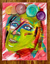 Original Painting Outsider Art Brut Portrait Expressionist 18 X 14 Woman Canvas, used for sale  Shipping to Canada