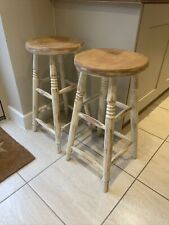 Pair of Wooden Breakfast Bar Stools Kitchen Bar Stools Rustic Farmhouse Finish, used for sale  Shipping to South Africa