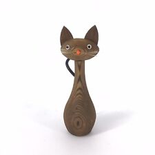 Otagiri OMC Cryptomeria Wood Kitty Cat Glass Eyes MCM Japan 4” 1960s Vintage 002 for sale  Shipping to South Africa