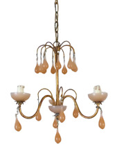 Candelabro antigo rosa pêssego opalina gotas contas de copo 1930 Murano raro 3 luzes comprar usado  Enviando para Brazil